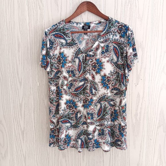 Jones New York Women's Blouse Floral Paisley Short Sleeve Casual Dressy Size‎ XL - Picture 7 of 7